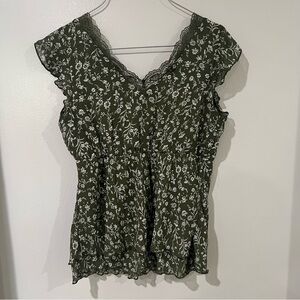 Maurices Dark Green Floral Blouse with Lace